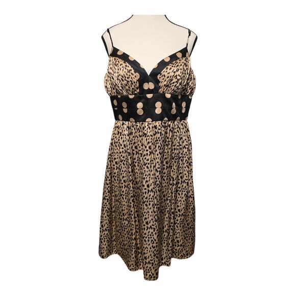 OC by OC Babydoll Dress Womens Large 100% Silk Leopard Polka Dot Print Retro - Picture 1 of 10